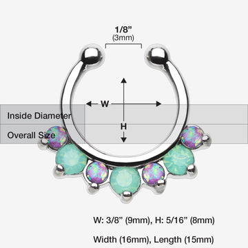 Detail View 1 of Opal Sparkle Deuce Fake Septum Clip-On Ring-Green/Purple
